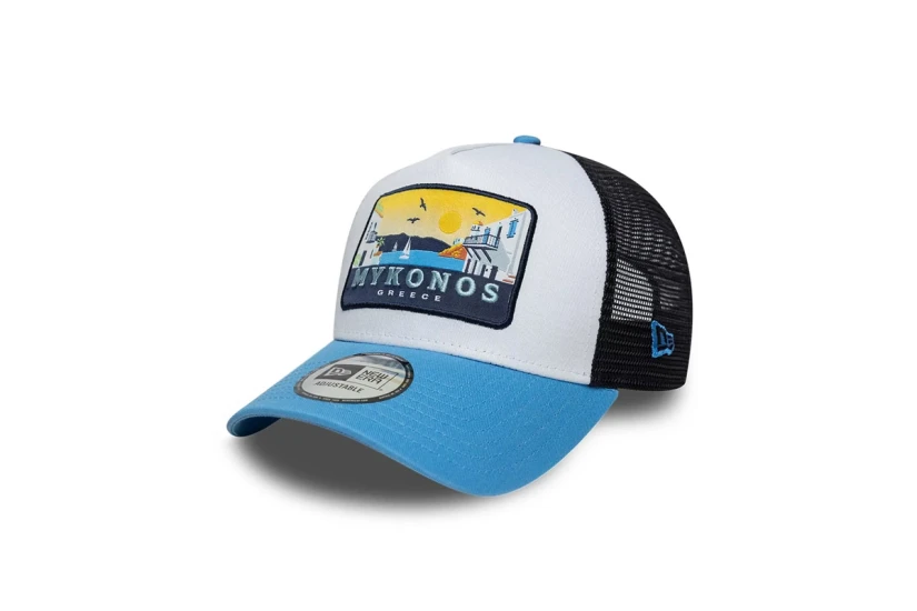 New Era Mykonos 9FORTY A-Frame Trucker Καπέλο Snapback Γαλάζιο, Λευκό, Μαύρο