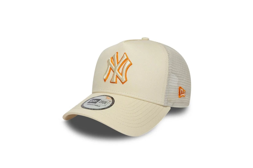 New Era New York Yankees MLB Outline Cream 9FORTY E-Frame Trucker Καπέλο Snapback Εκρού, Πορτοκαλί