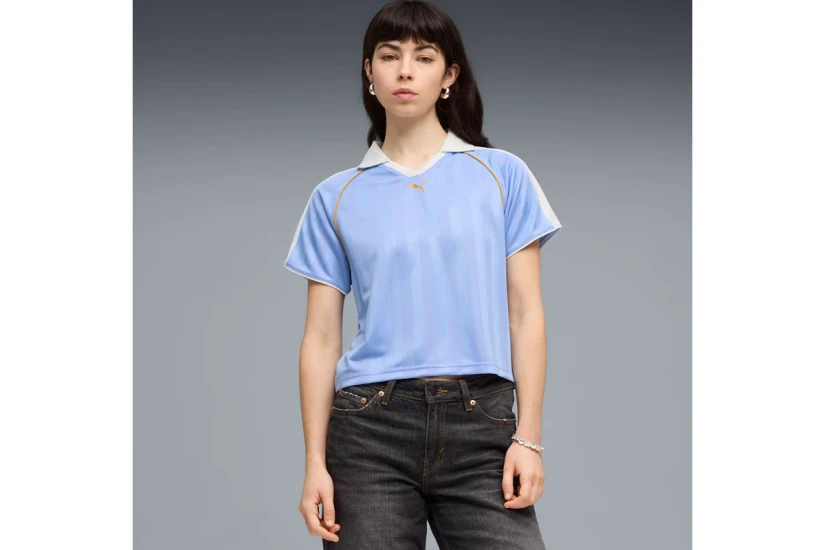 Puma T7 Relaxed Football Jersey V-Neck Γυναικείο Κοντομάνικο T-Shirt Λεβάντα, Λευκό