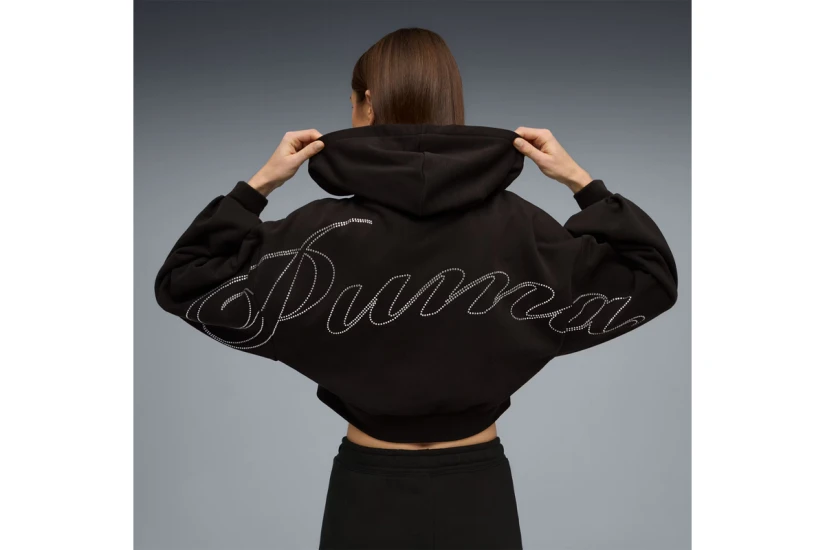 Puma Ess Graphic Bedazzled Γυναικεία Ζακέτα με Κουκούλα Μαύρη