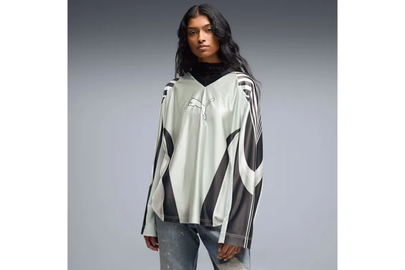 Puma Street Glam Bedazzled Jersey Γυναικεία Μακρυμάνικη Μπλούζα με V Μέντα, Μαύρη, Λευκή