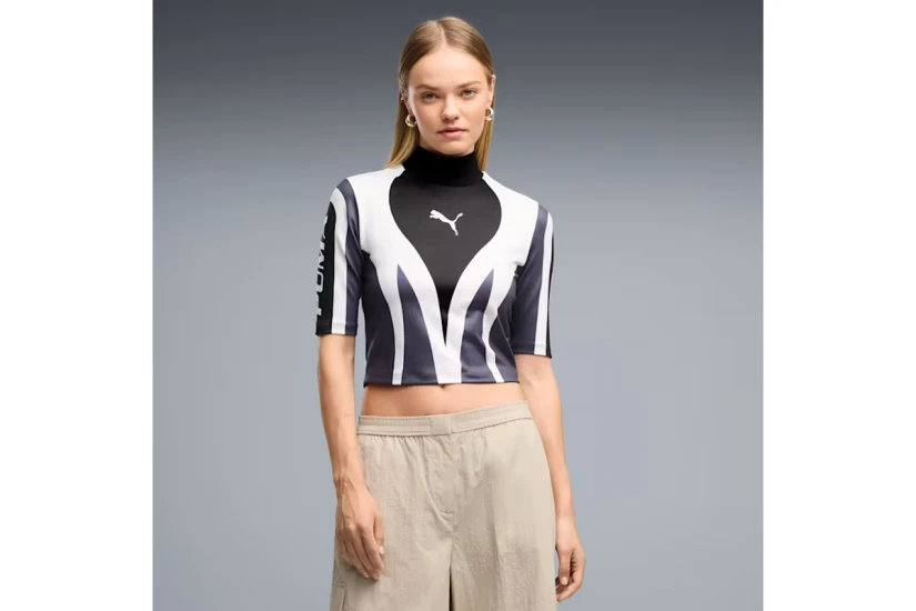 Puma Future Archive Moto Γυναικείο Κοντομάνικο Top Μαύρο, Λευκό, Γκρι Σκούρο