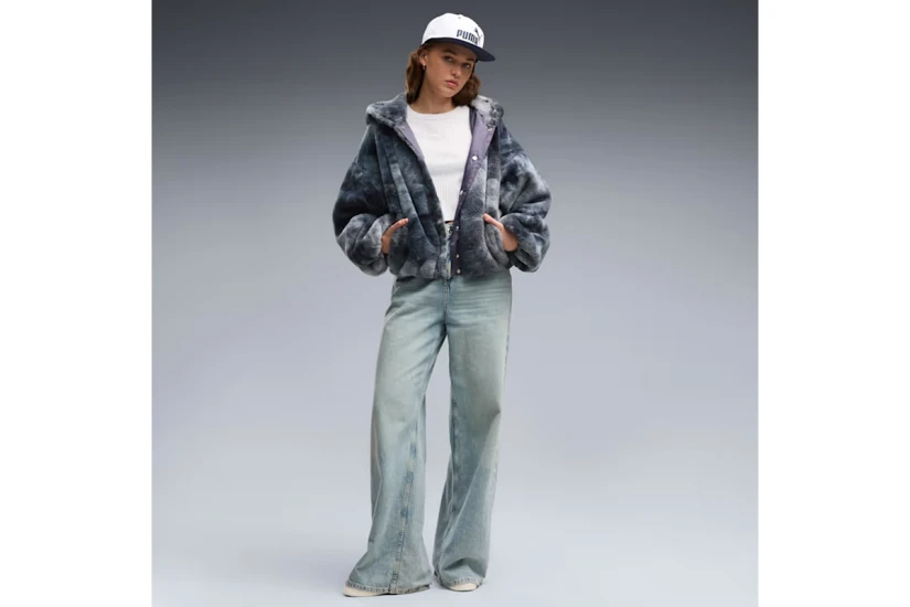 Puma Street Glam Oversized Fleece Γυναικείο Μπουφάν Γκρι Σκούρο, Ανθρακί