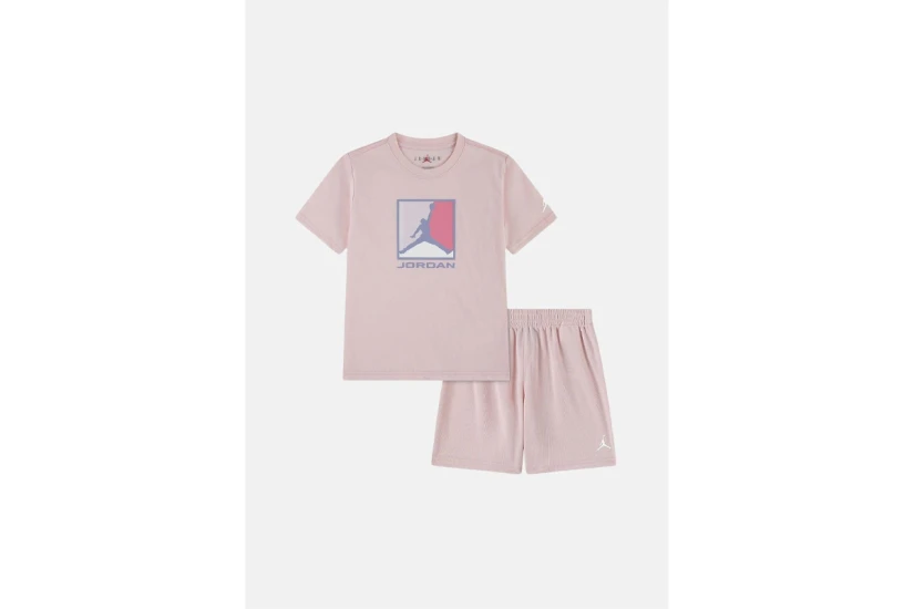 Jordan Brooklyn Baseline Mesh Βρεφικό Σετ Κοντομάνικη Μπλούζα - Σορτς Ροζ