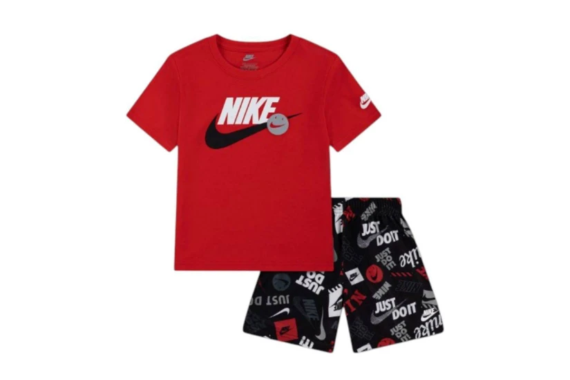 Nike Sportswear Allover Print Βρεφικό Σετ Κοντομάνικη Μπλούζα - Σορτς Κόκκινο, Μαύρο, Λευκό, Γκρι