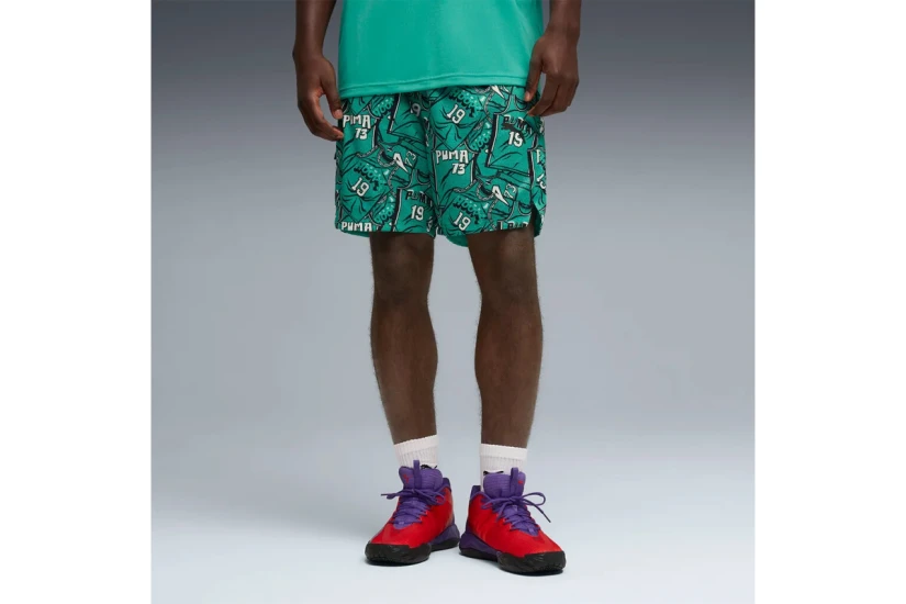 Puma Flagrant Foul All Over Print Ανδρική Μπασκετική Βερμούδα Πράσινη, Λευκή, Μαύρη