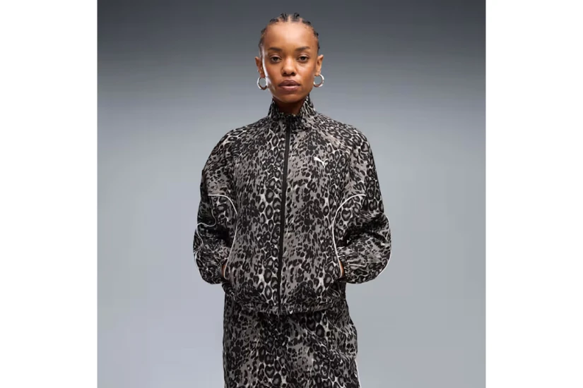 Puma Sport Relaxed Animal Printed Γυναικεία Πολυεστερική Ζακέτα Καφέ, Μαύρη, Εκρού