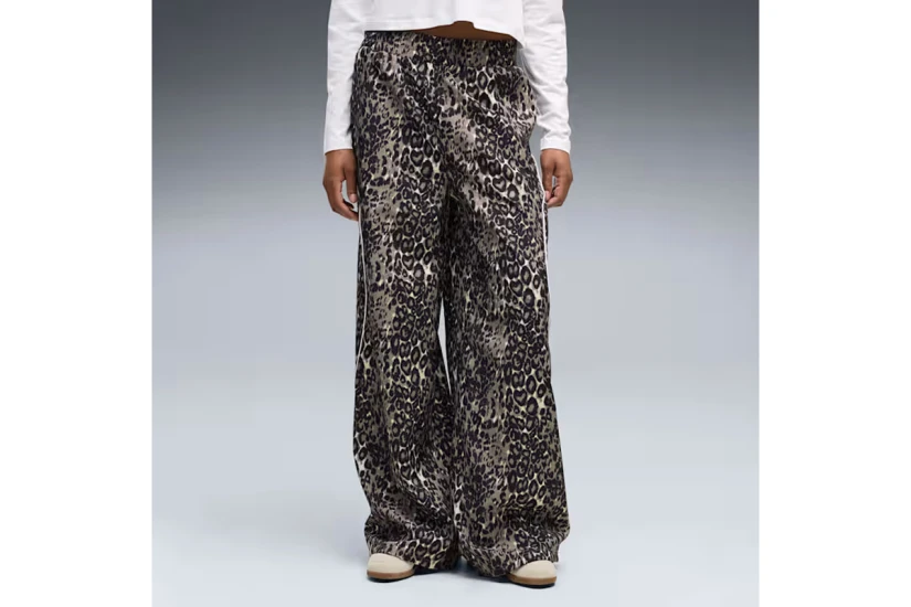 Puma Sport Animal Printed Wide Leg Γυναικείο Παντελόνι Φόρμας Καφέ, Μαύρο, Εκρού