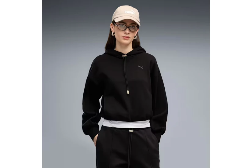 Puma Her Relaxed Fleece Γυναικείο Φούτερ με Κουκούλα Μαύρο