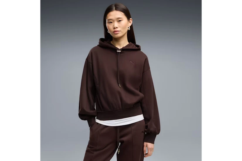 Puma Her Relaxed Fleece Γυναικείο Φούτερ με Κουκούλα Καφέ