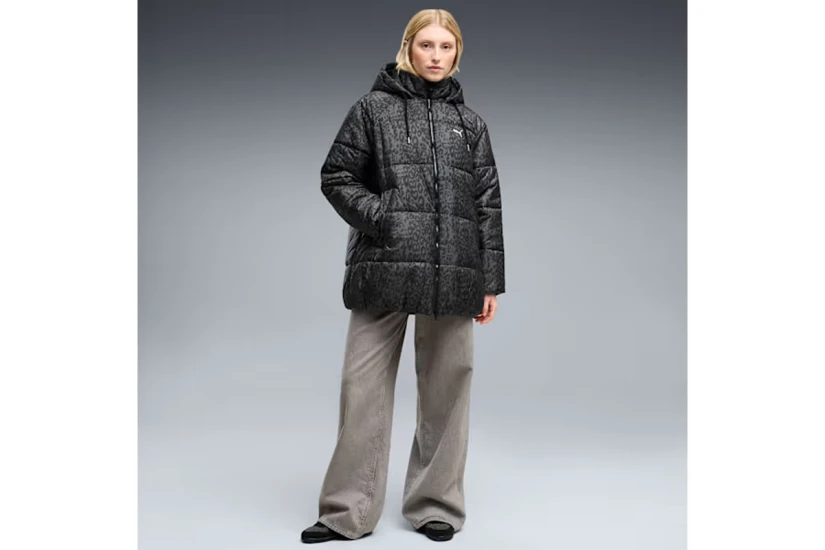 Puma Style Padded Relaxed Γυναικείο Μπουφάν Puffer με Κουκούλα Ανθρακί, Μαύρο