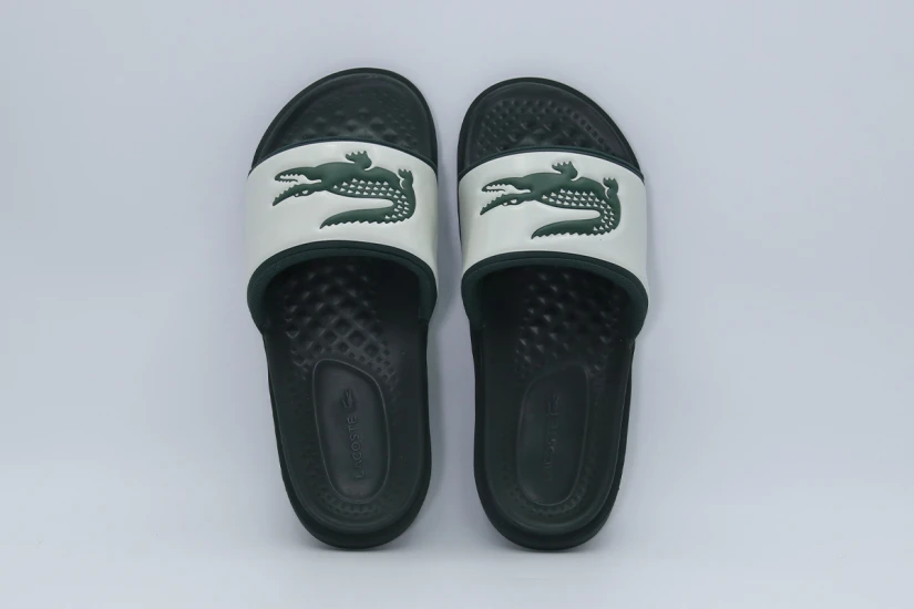 Lacoste Serve Slide Dual Ανδρικές Παντόφλες Κυπαρισσί, Εκρού
