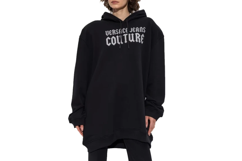 Versace Logo Goth Freak Γυναικείο Φούτερ Με Κουκούλα Μαύρο
