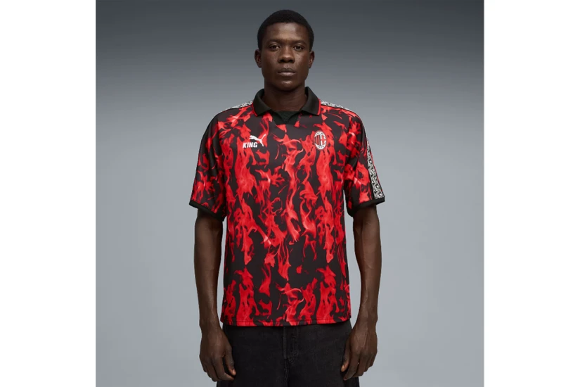 Puma AC Milan King Retro Soccer Jersey Ανδρικό Κοντομάνικο T-Shirt Μαύρο, Κόκκινο, Λευκό