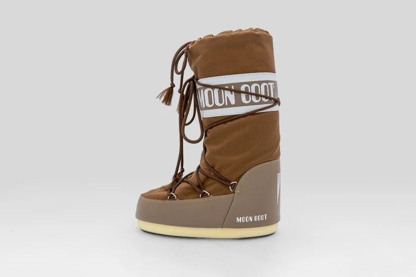 Moon Boot Icon Brown Nylon Γυναικείες Μπότες Χιονιού Καφέ, Λευκές