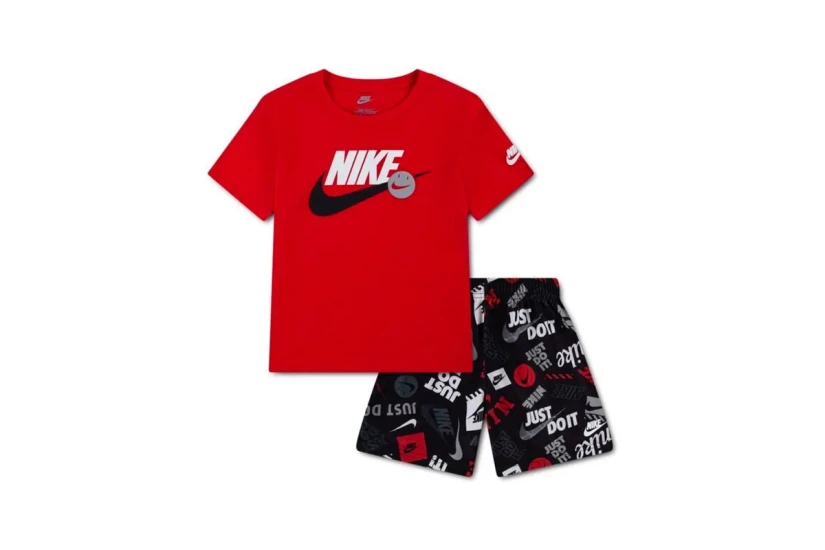 Nike Sportswear Allover Print Παιδικό Σετ Κοντομάνικη Μπλούζα - Σορτς Κόκκινο, Μαύρο, Λευκό, Γκρι
