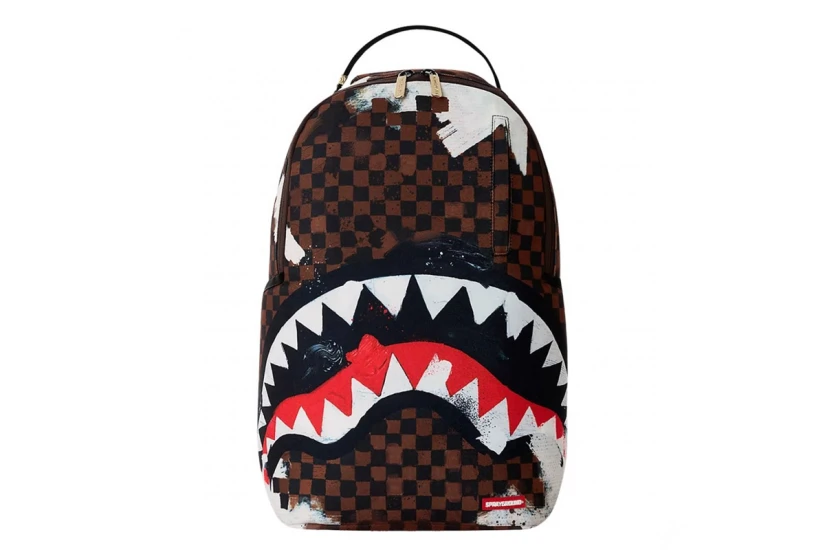 Sprayground Sharks In Paris Cotton Canvas Painted Dlxsv Backpack Καφέ, Κόκκινο, Λευκό, Μαύρο