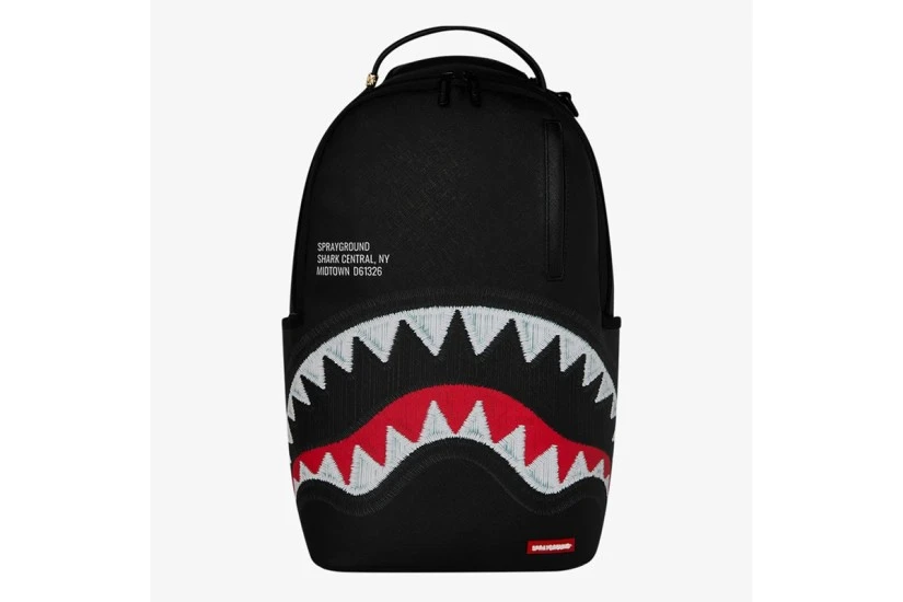 Sprayground Shark Central Embroidered Shark Backpack Μαύρα, Λευκά, Κόκκινα