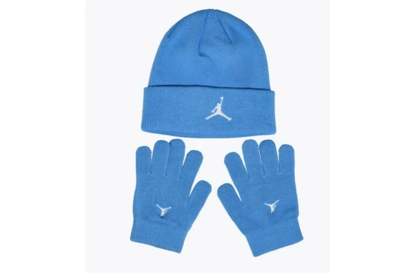 Jordan Essentials Χειμερινό Σετ Σκουφάκι - Γάντια Σιέλ, Λευκό
