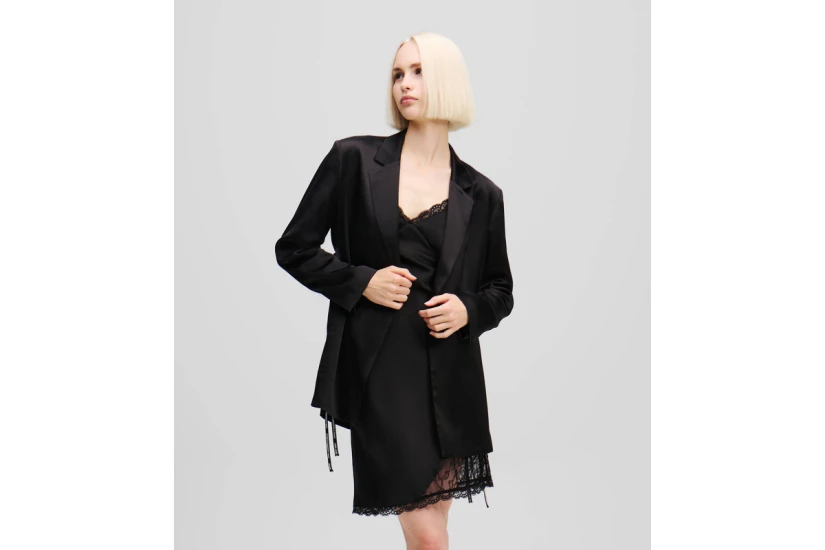 Karl Lagerfeld Satin Tied Blazer Μαύρο