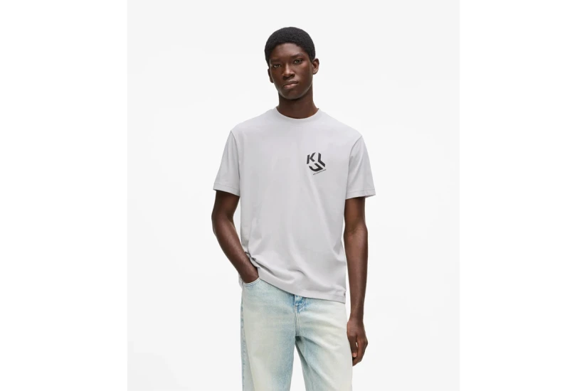 Karl Lagerfeld Monogram Ανδρικό Κοντομάνικο T-Shirt Γκρι Ανοιχτό