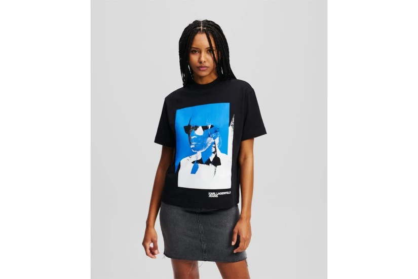 Karl Lagerfeld Γυναικείο Κοντομάνικο T-Shirt Μαύρο, Μπλε, Λευκό