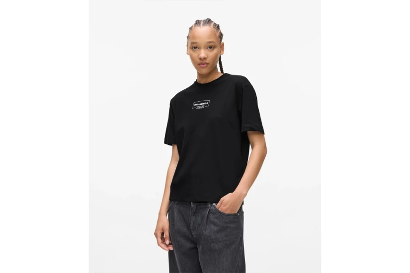 Karl Lagerfeld Outline Logo Γυναικείο Κοντομάνικο T-Shirt Μαύρο
