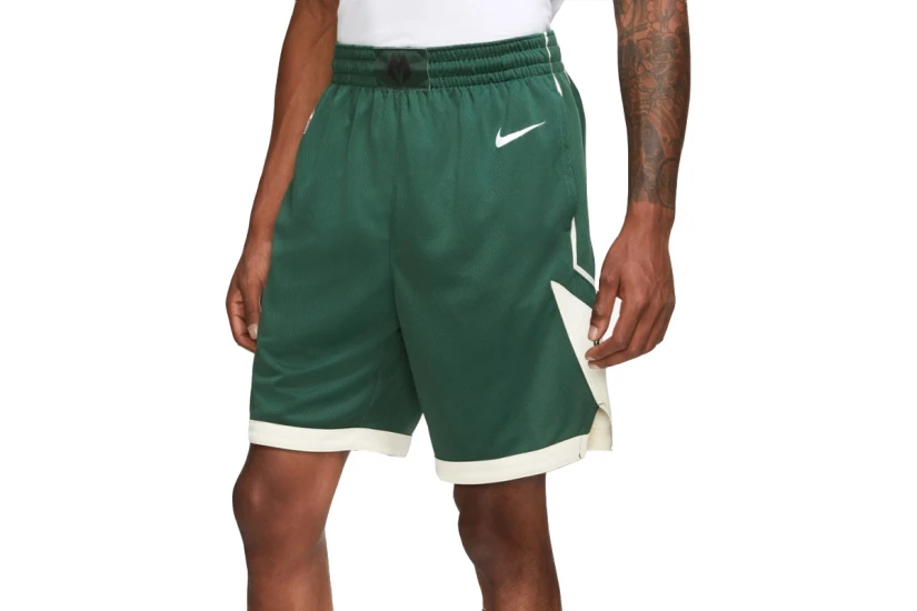 Nike NBA Milwaukee Bucks Icon Edition Dri-FIT Ανδρική Μπασκετική Βερμούδα Κυπαρισσί, Εκρού