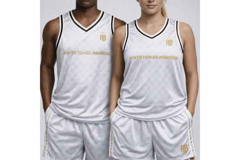 AntetokounBros Basketball Jersey Ανδρική Αμάνικη Μπλούζα Λευκή, Χρυσή, Μαύρη