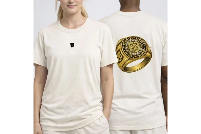 AntetokounBros Championship Ring Ανδρικό Κοντομάνικο T-Shirt Εκρού, Χρυσό