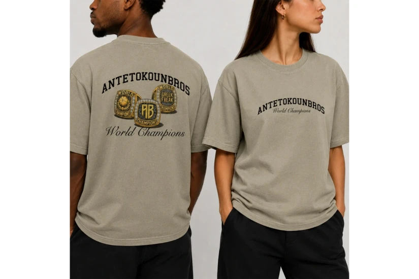 AntetokounBros 3 Rings Ανδρικό Κοντομάνικο T-Shirt Ζαχαρί, Χρυσό, Μαύρο