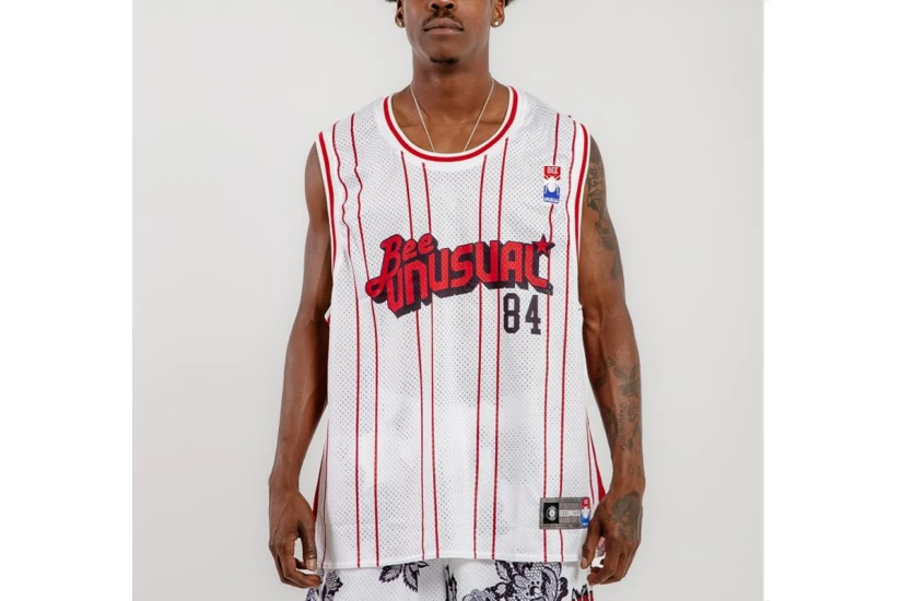 Bee Unusual Retro Jersey Ανδρική Αμάνικη Μπλούζα Λευκή, Κόκκινη