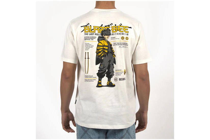 Bee Unusual Blaze Bee Relaxed Ανδρικό Κοντομάνικο T-Shirt Λευκό, Μαύρο, Κίτρινο