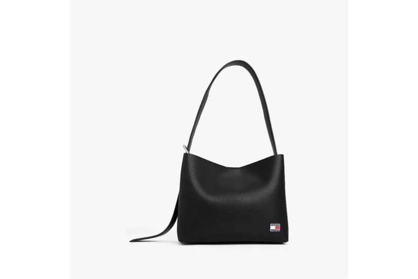 Tommy Jeans Logo Plaque Hobo Γυναικεία Τσάντα Ώμου Μαύρη