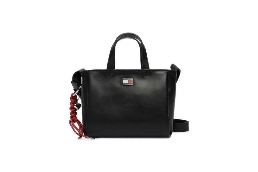 Tommy Jeans Logo Charm Mini Γυναικεία Τσάντα Tote Χιαστί Μαύρη 1,8L