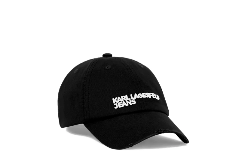 Karl Lagerfeld Distressed Logo Καπέλο Strapback Μαύρο, Λευκό