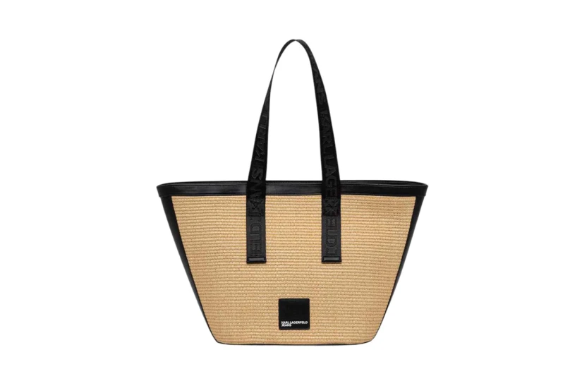 Karl Lagerfeld Logo Woven Raffia Γυναικεία Τσάντα Tote Μπεζ, Μαύρη