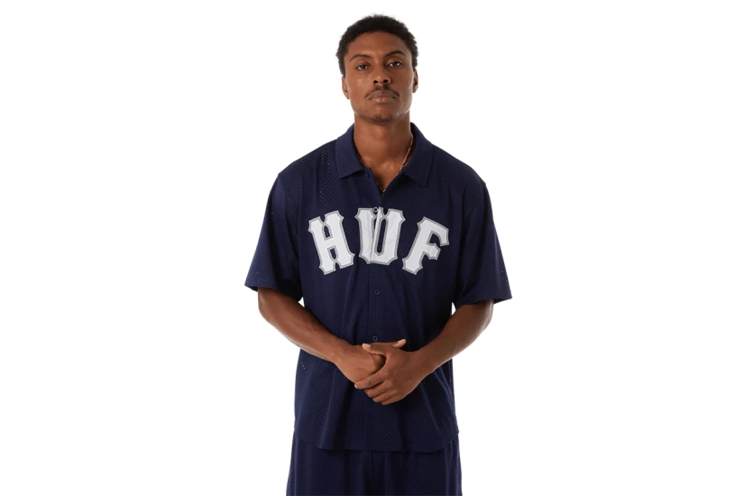Huf Arch Mesh Button Up Ανδρικό Κοντομάνικο Πουκάμισο Μπλε Σκούρο