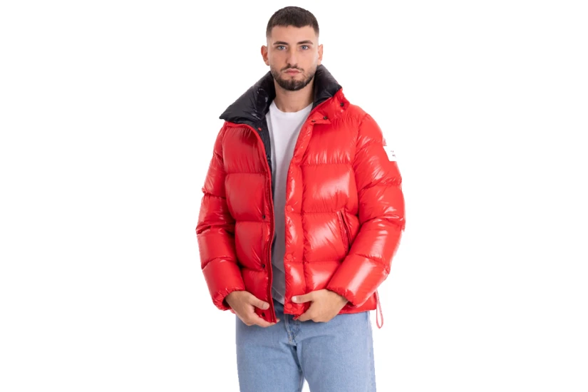 After Label Ανδρικό Μπουφάν Puffer με Κουκούλα Κόκκινο