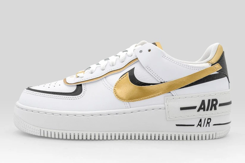Nike Air Force 1 Shadow Sneakers Λευκά, Μαύρα, Χρυσά