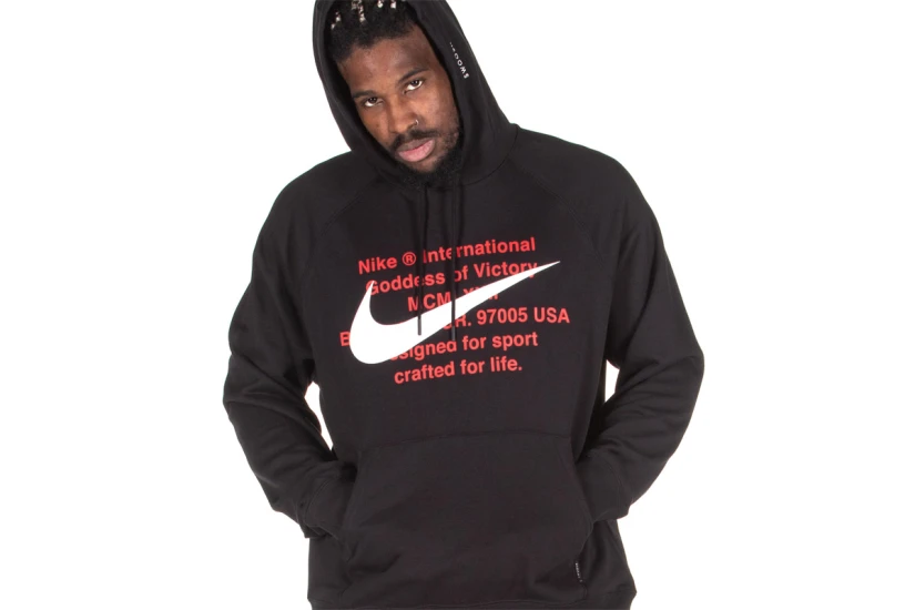 Nike Sportswear Swoosh Ανδρικό Φούτερ με Κουκούλα Μαύρο, Κόκκινο, Λευκό
