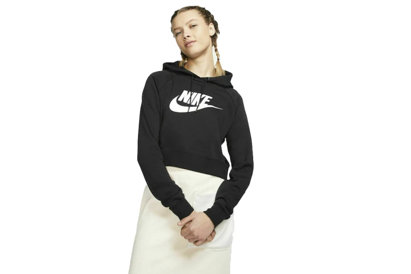 Nike Sportswear Essential Γυναικείο Cropped Φούτερ με Κουκούλα Μαύρο