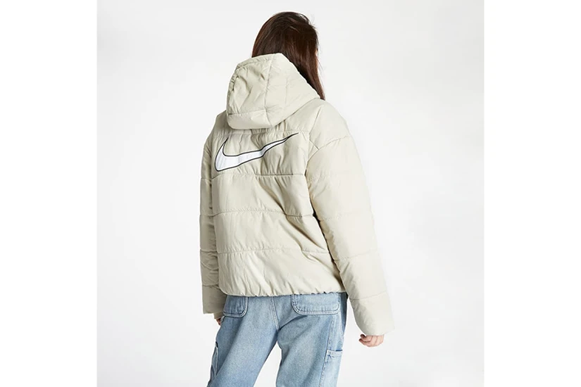 Nike Sportswear Synthetic-Fill Γυναικείο Μπουφάν Puffer με Κουκούλα Γκρι Ανοιχτό, Λευκό