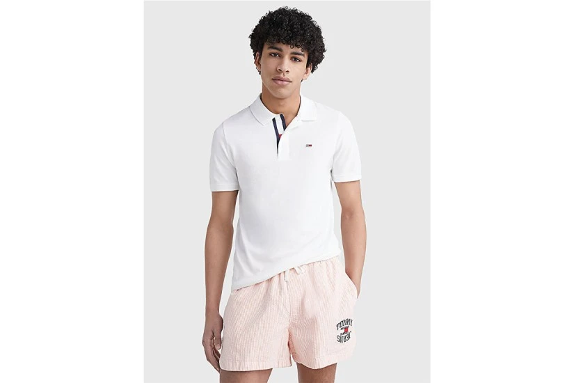 Tommy Jeans Ανδρική Κοντομάνικη Polo Μπλούζα Λευκή