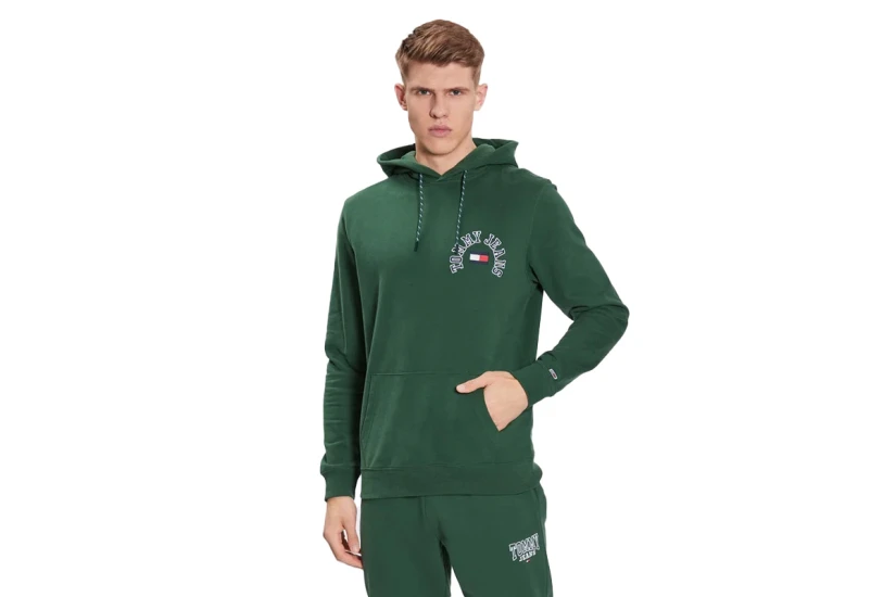Tommy Jeans Arched Logo Ανδρικό Φούτερ με Κουκούλα Πράσινο