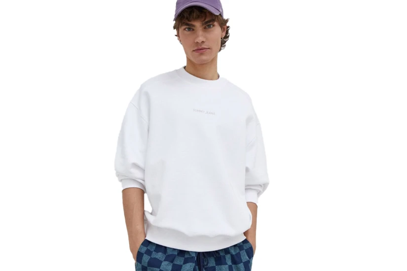 Tommy Jeans Boxy Ανδρική Μακρυμάνικη Μπλούζα Με Λαιμόκοψη Εκρού
