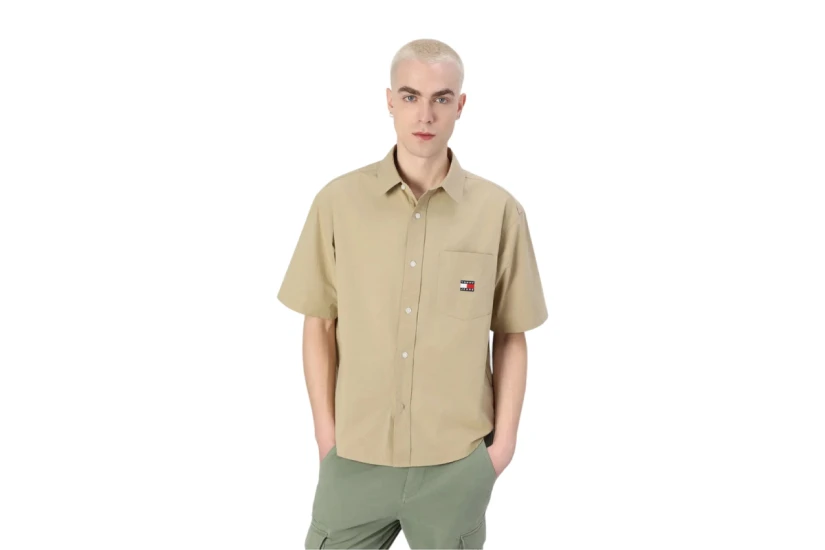Tommy Jeans Easy Poplin Ανδρικό Κοντομάνικο Πουκάμισο Μπεζ