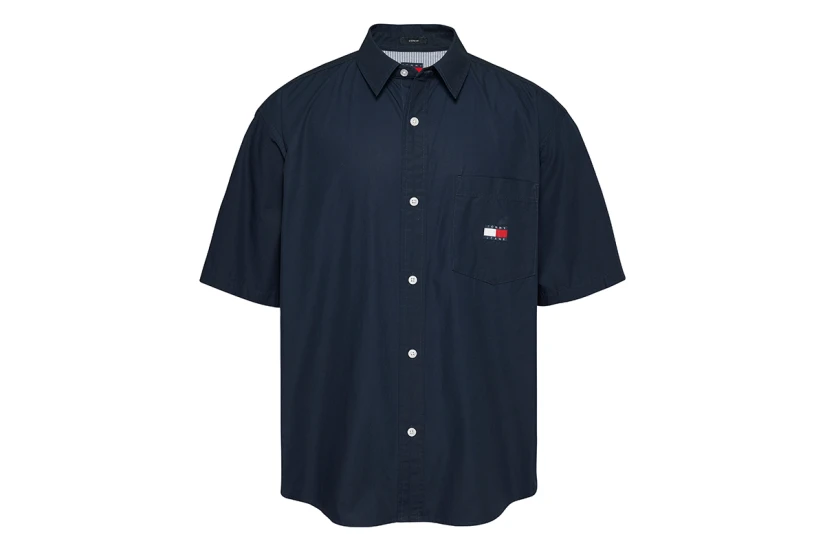 Tommy Jeans Easy Poplin Ανδρικό Κοντομάνικο Πουκάμισο Μπλε Σκούρο
