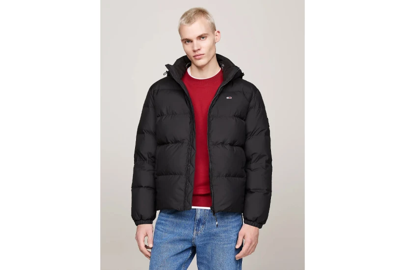 Tommy Jeans Water Repellent Down Hooded Ανδρικό Puffer Μπουφάν με Κουκούλα Μαύρο