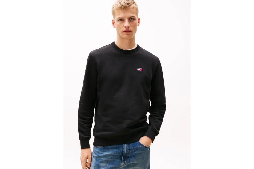 Tommy Jeans Tonal Badge Ανδρική Μακρυμάνικη Μπλούζα Μαύρη